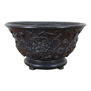 Mid 20th Century Austin Productions Lower Relief Floral Chinoiserie Centerpiece Bowl Planter