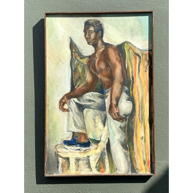 Vintage Original Oil Figural on Canvas For Sale - Image 11 of 12
