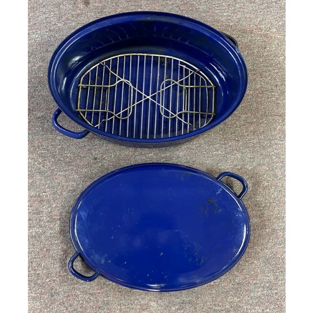 Vintage Metal Blue Enamel Lidded Roasting Pan Chairish
