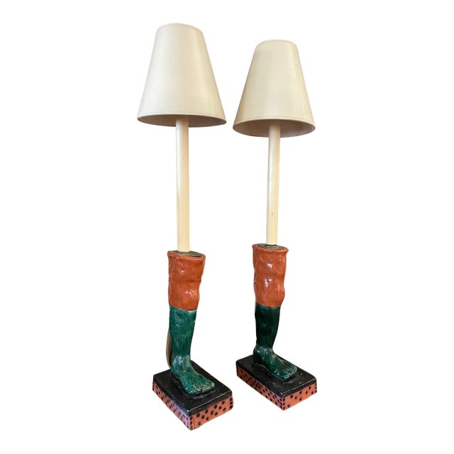 Pair of 1970s Pottery Boot Form Lamps For Sale