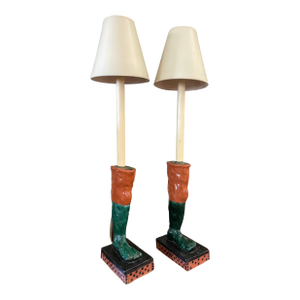 Pair of 1970s Pottery Boot Form Lamps