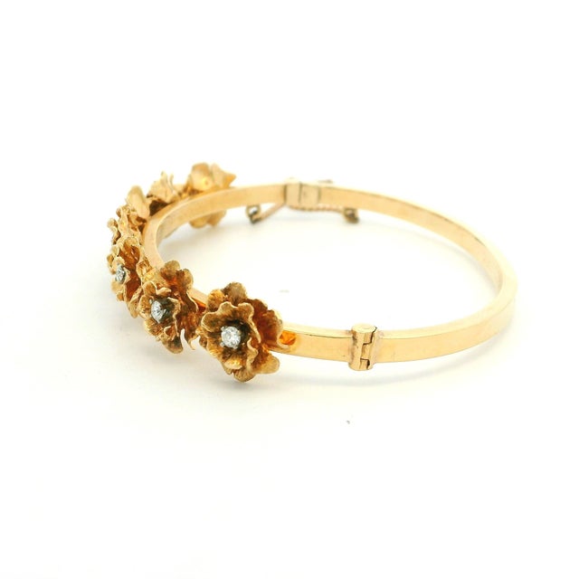 Antique English Victorian Diamond Wild Rose Floral Bangle Bracelet in 15k Gold For Sale In Miami - Image 6 of 10