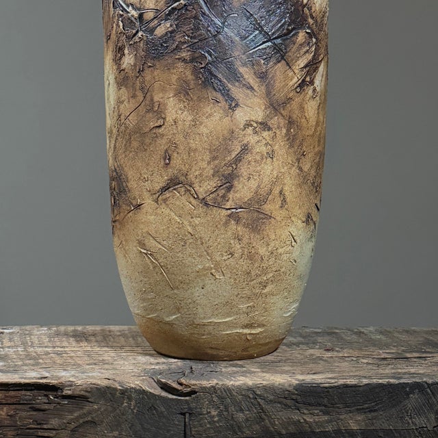 Vintage Monumental Brutalist Sculptural Beige Ceramic Vase, Signed For Sale In Philadelphia - Image 6 of 9
