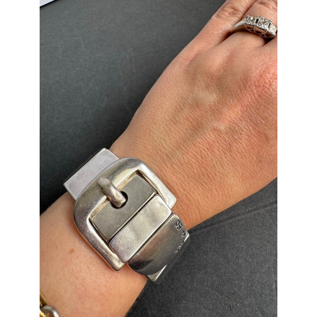 Uno De 50 Belt Buckle Bracelet Chunky Sterling Silver Plated Rare Retired Beautiful modernist style design on this piece....