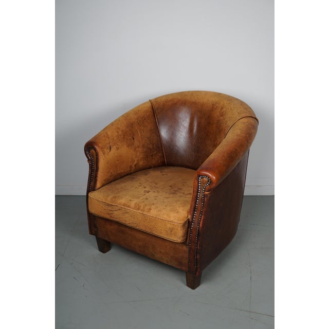Vintage Dutch Cognac Colored Leather Club Chair For Sale - Image 15 of 16