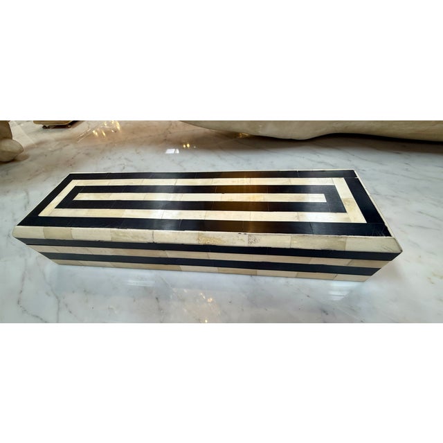 Vintage Black and Ivory Striped Bone Inlay Box, Italy For Sale - Image 4 of 7