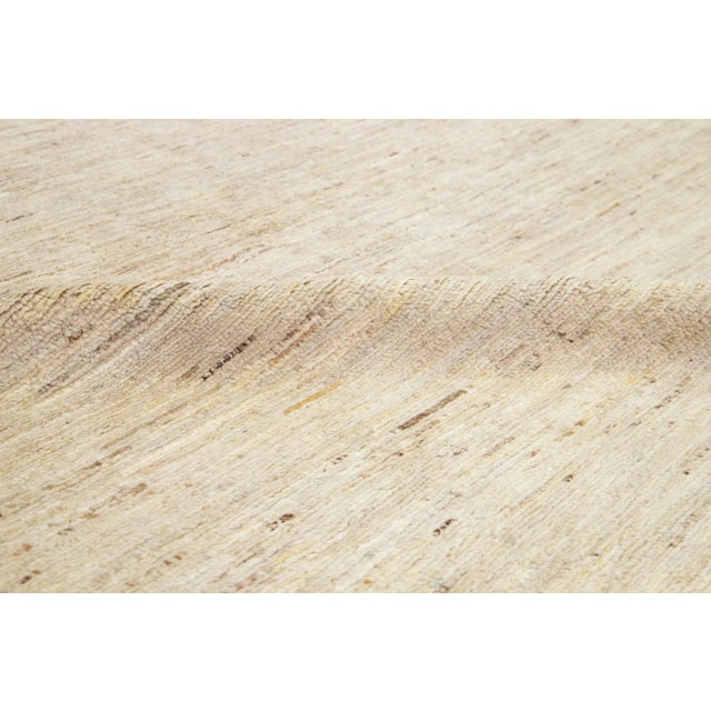 Room Size Modern Gabbeh Style Beige Wool Rug With Solid Motif For Sale - Image 9 of 9