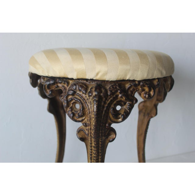 Mid 20th Century Victorian Style Cast Iron Upholstered Stool Vintage Mid-Century For Sale - Image 9 of 12