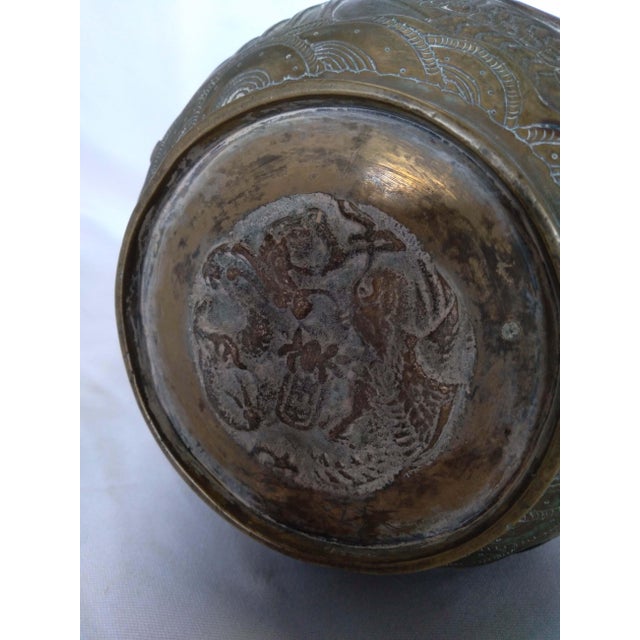 Chinese Vintage Chinese Archaistic Bronze Vase With Climbing Animal Handles and Raised Seal Base For Sale - Image 3 of 4