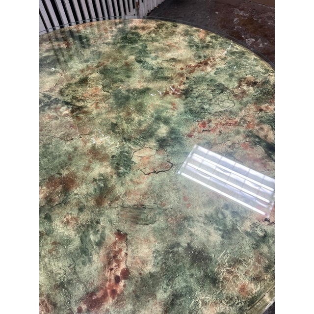 Traditional I Magnin Hand-Painted Faux Marble With Glass Dining Table, 50 Inches For Sale - Image 3 of 12