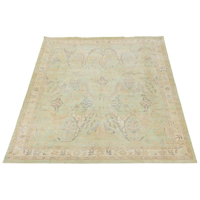 Modern Oushak Style Hand-Knotted Wool Area Rug in Soft Sage, Gold & Lavender For Sale - Image 9 of 12