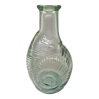 Vintage Green Pressed Glass Decanter, Seashell Design, Made in Canada 8" High X 4w" For Sale