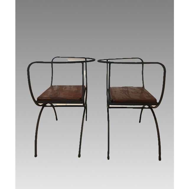 Late 20th Century Mid Century Modern Style Minimalist Black Wrought Iron Occasional Chairs, a Pair For Sale - Image 5 of 14