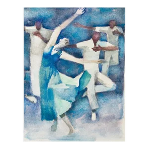 Moses Bagel Bahelfer, Polish French Judaica Watercolor Gouache Painting Original Bauhaus Yiddish Art