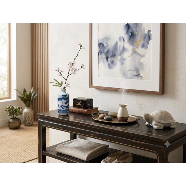1990s Small Blue White Handpaint Cranes Pine Scenery Graphic Porcelain Vase For Sale - Image 5 of 11