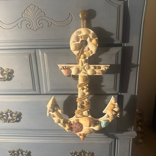 Cream Coastal Folk Art Seashell-Encrusted Anchor Wall Sculpture For Sale - Image 8 of 12