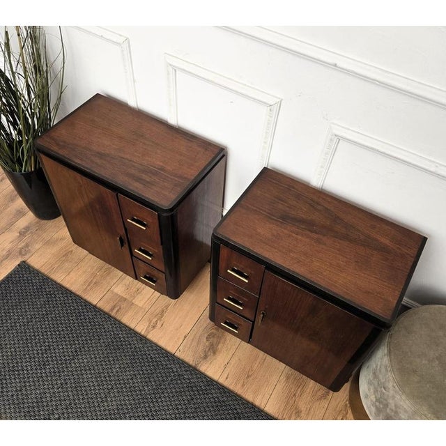 Wood Italian Art Deco Bedside Tables in Wood and Brass, 1940s, Set of 2 For Sale - Image 7 of 12