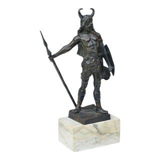 Circa 1925 German Bronze Figural Sculpture of a Viking Celebrating Victory For Sale