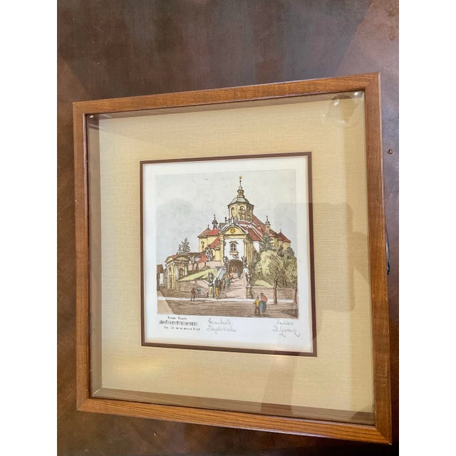 Vintage Hand Colored Etching by Austrian Artist Herta Czoernig - Framed For Sale - Image 4 of 12