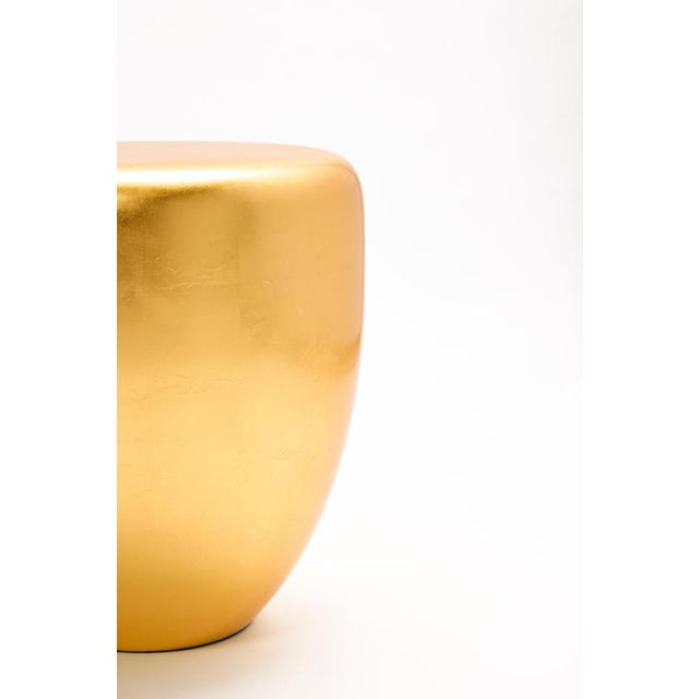 Contemporary Medium Satin Varnish Yellow Gold Leaf Side Table by Reda Amalou Design For Sale - Image 3 of 11