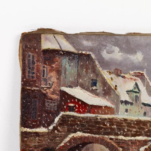 C F Henry Belgian Winter Village Oil Painting Early 20th Century