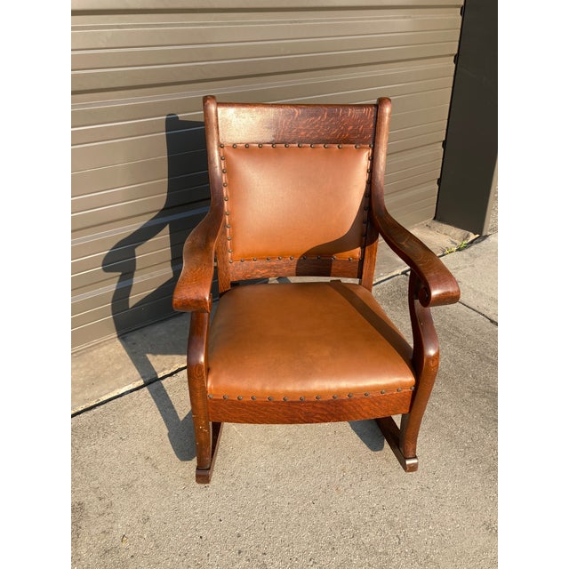 Late 19th Century Antique Quartersawn Oak Rocking Chair With Leather ...