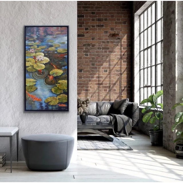 2020s Contemporary Koi Pond Painting "Staying Afloat" by Karen Zazon For Sale - Image 5 of 8