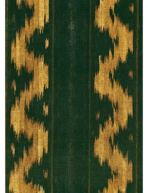 Mind the Gap Vintage Ikat Topiary Green Wallpaper, Sample