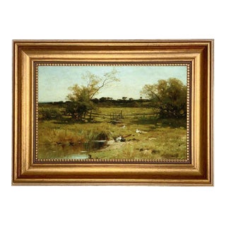 Country Meadow Landscape 7x11" Print on Canvas, Framed For Sale