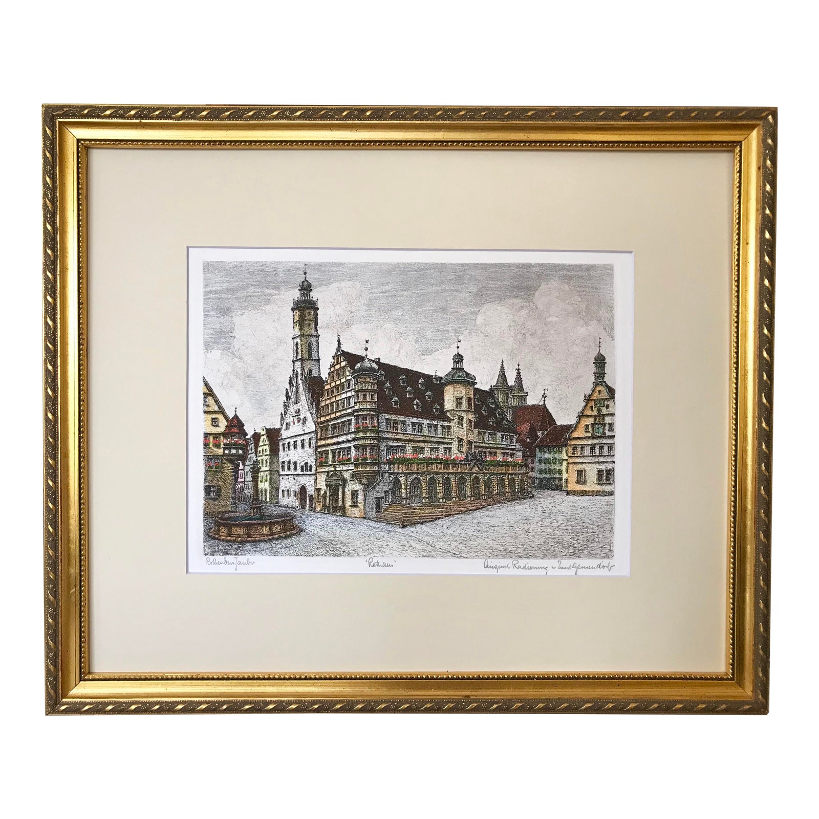 Vintage Original Color Etching Rothenburg Germany by Ernst
