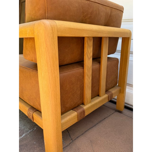 Mid-Century Modern Pair of Leather and Wood Armchairs From Anthropologie For Sale - Image 3 of 7