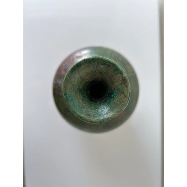 Mid 20th Century Suontouping Green & Bronze Glaze Raku Vessel With Symbols, Signed and Numbered For Sale - Image 5 of 12