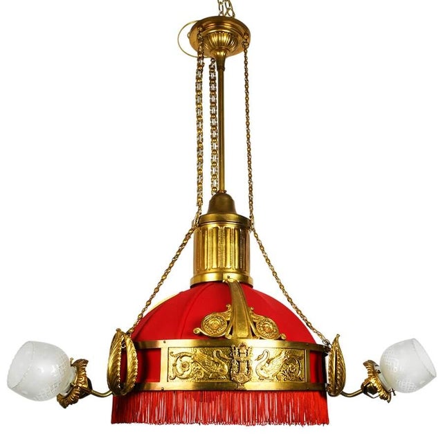 Mid 20th Century Antique Neoclassical Gilt Bronze Sanctuary Chandelier With Swans & Lyres For Sale - Image 5 of 5