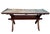 Very unique, French, large, tin-wrapped wood potting trestle table. - Rich brown colored wood is offset by the beautifully...