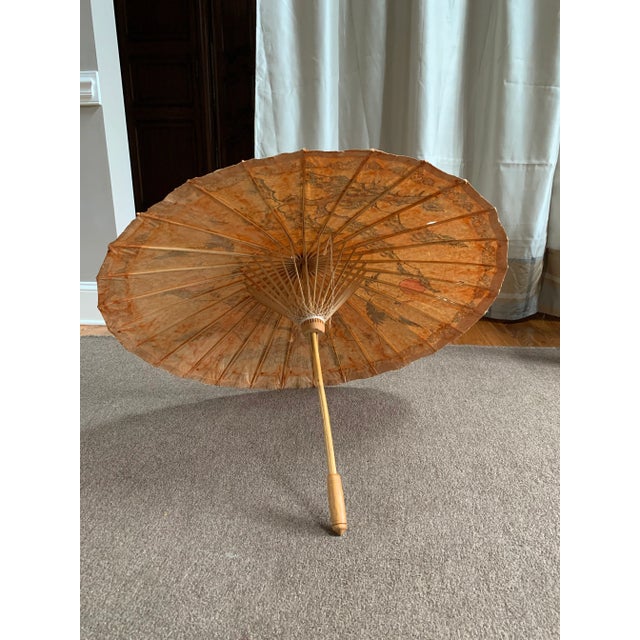 Antique Japanese Antique Painted Paper Parasol For Sale - Image 4 of 13