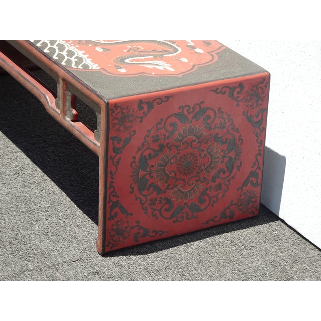 Vintage Chinese Asian Red Dragon Motif Bench ~ Coffee Table For Sale - Image 10 of 15