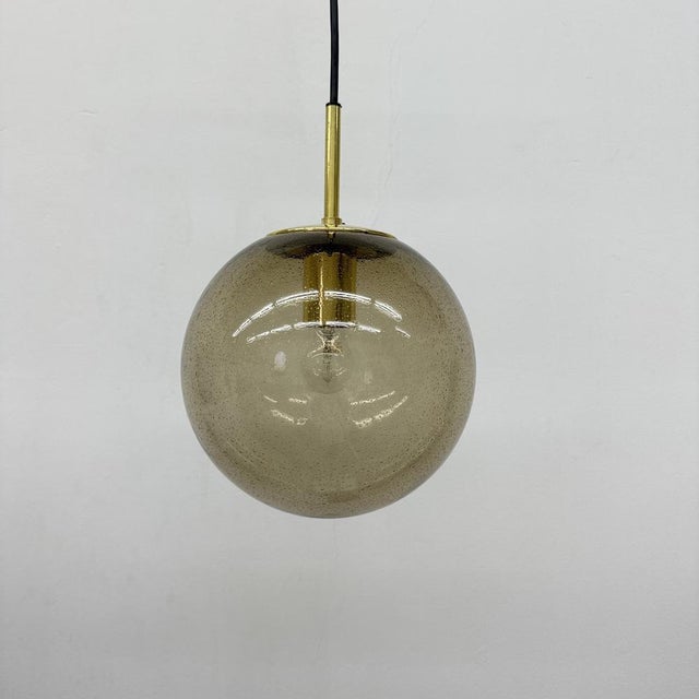 Brass and Smoked Glass Ball Pendant from Limburg Glashütte, 1970s For Sale - Image 10 of 18