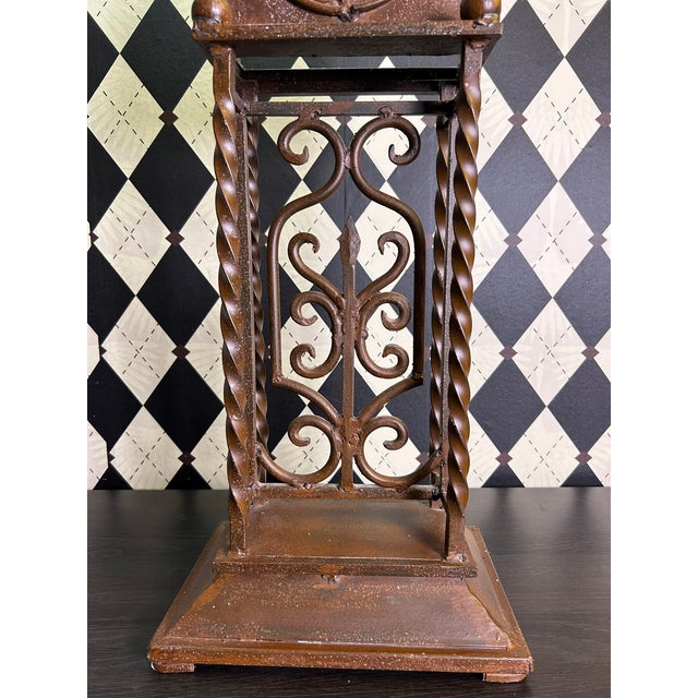 Gothic 1970s Grand Old World Ironwork Table Clock With Architectural Scrollwork, 25" For Sale - Image 3 of 18