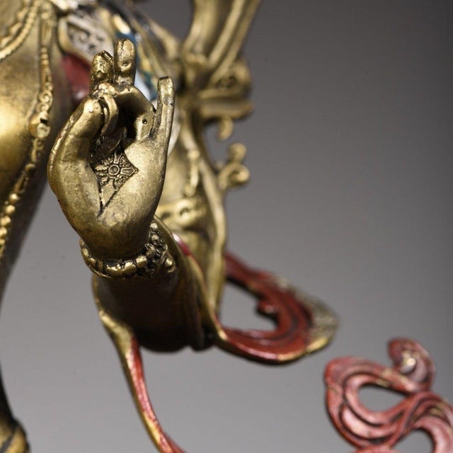 Bronze Late 19th Century Gilt Bronze Green Tara Statue, Tibetan Buddhist Figure, 1.69kg For Sale - Image 8 of 9