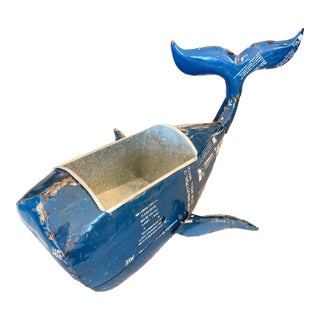 Vintage Artist Made Upcycled Metal Whale Drink Cooler/Ice Bucket For Sale