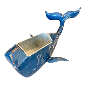 Vintage Artist Made Upcycled Metal Whale Drink Cooler/Ice Bucket