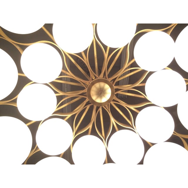 White 1980s Brass & Glass Chandelier in the Style of Gio Ponti For Sale - Image 8 of 11