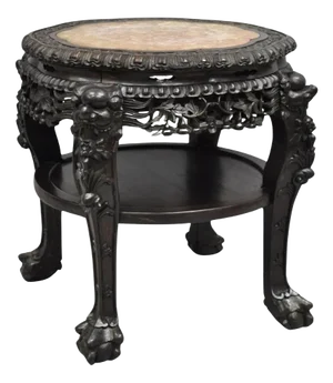Antique Chinese Carved Hardwood Marble Top Pedestal Plant Stand Low Side Table