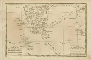 Antique Map of Southern India and the Maldives and Sri Lanka with Currents
