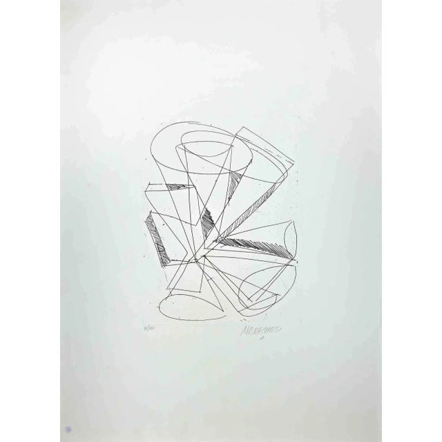 Sante Monachesi, Geometric Abstract Composition, Original Lithograph, 1970s For Sale - Image 4 of 4