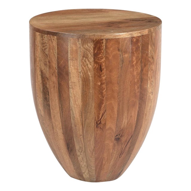 Mid 20th Century Rustic Brown Reclaimed Wood Round End Table – 1 Piece For Sale