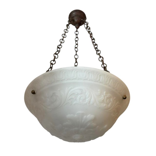 French Antique Neoclassical Cast Bowl Light Fixture With Bronzed Hardware For Sale - Image 3 of 7