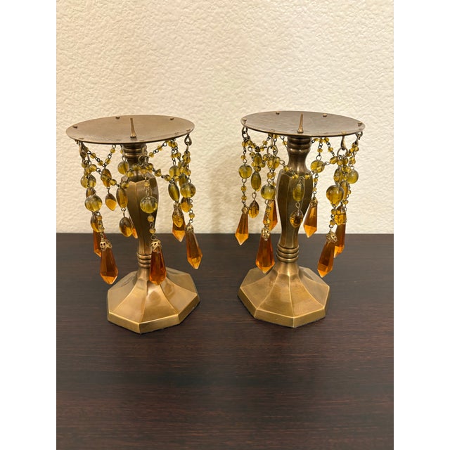 Brass and Amber Prism’s Candle Holders For Sale - Image 4 of 5