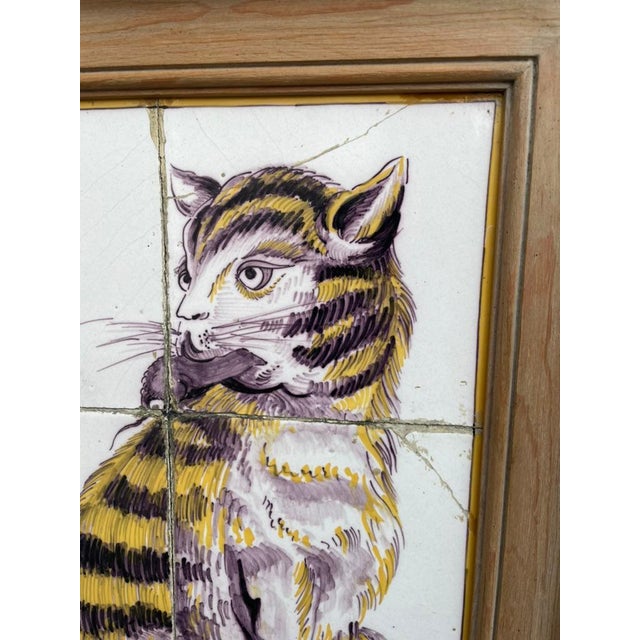 Ceramic 18th Century Dutch Delft Tile Painting of a Cat with Mouse For Sale - Image 7 of 12