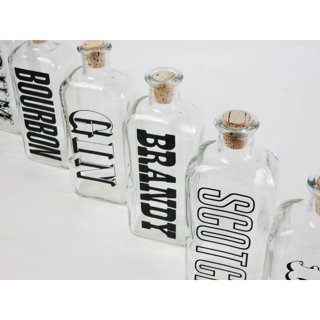 Mid-Century Modern 1970's Mixologist Graphic Liquor Bar Blass Decanter Set of 7 For Sale - Image 3 of 8